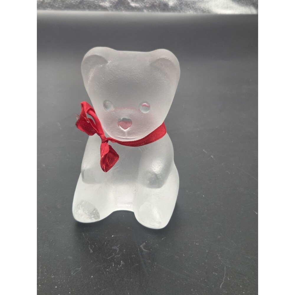 Vintage Nybro Sweden Frosted Art Glass Teddy Bear Sculpture Paperweight 1985